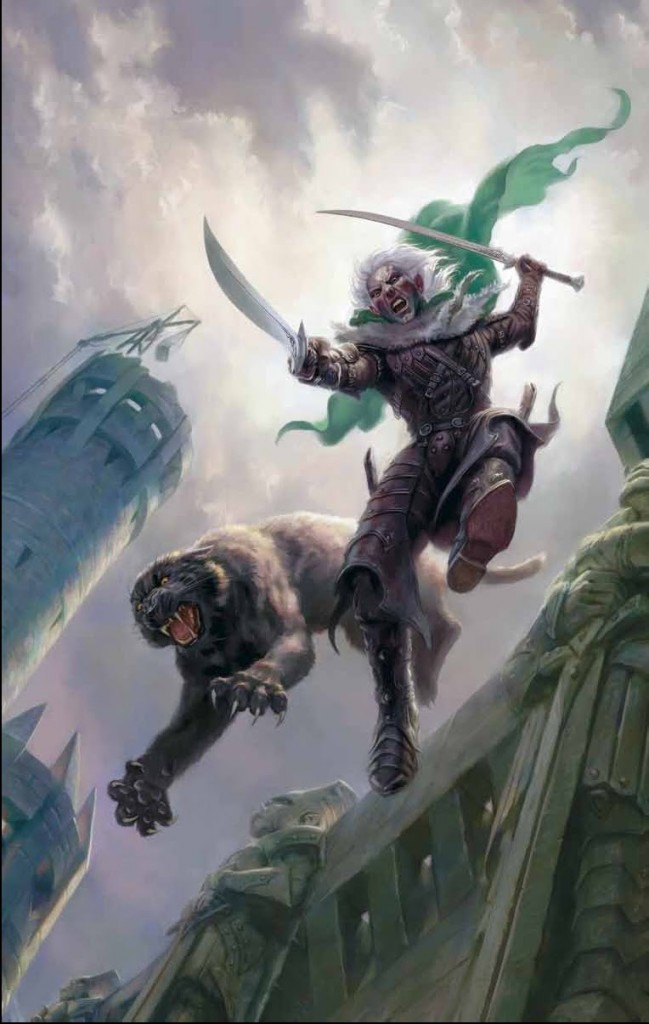 drizzt do urden leaps into battle with his whirling scimitars